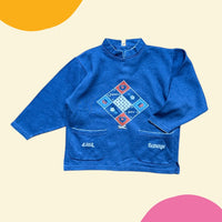 Sweat patchwork fleuri bleu jean - 6/8 ans