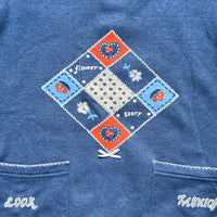 Sweat patchwork fleuri bleu jean - 6/8 ans