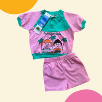 Ensemble t-shirt teddy + short girl & boy rose - 6 mois