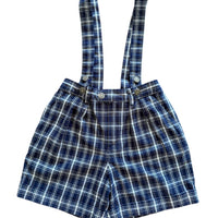 Short bretelles carreaux marine - 4 ans