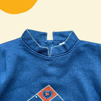 Sweat patchwork fleuri bleu jean - 6/8 ans