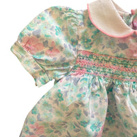 Robe smockée fleurie rose et bleue - 6 mois
