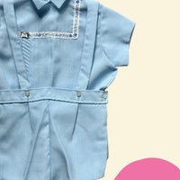 Ensemble bleue liseré brodé années 60/70- 12 mois