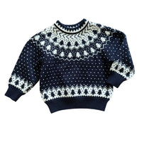 Pull jacquard marine et écru - 3 ans