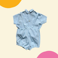 Ensemble bleue liseré brodé années 60/70- 12 mois