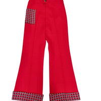 Pantalon 70's poche jacquard rouge - 6/7 ans