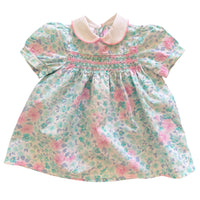 Robe smockée fleurie rose et bleue - 6 mois