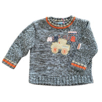 Pull gris brodé voiture - 24 mois