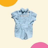 Ensemble bleue liseré brodé années 60/70- 12 mois
