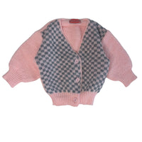 Gilet jacquard carreaux rose - 6 mois