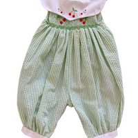 Combinaison verte seersucker cerises - 6 mois