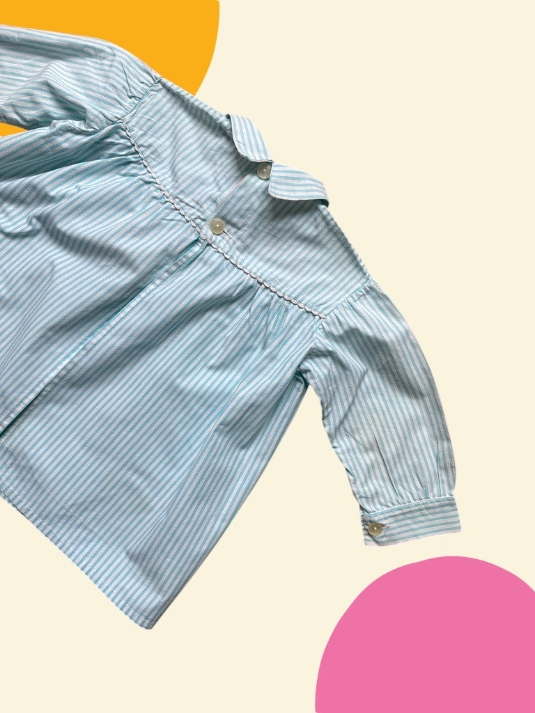 Blouse rayée bleue années 60 - 18/24 mois