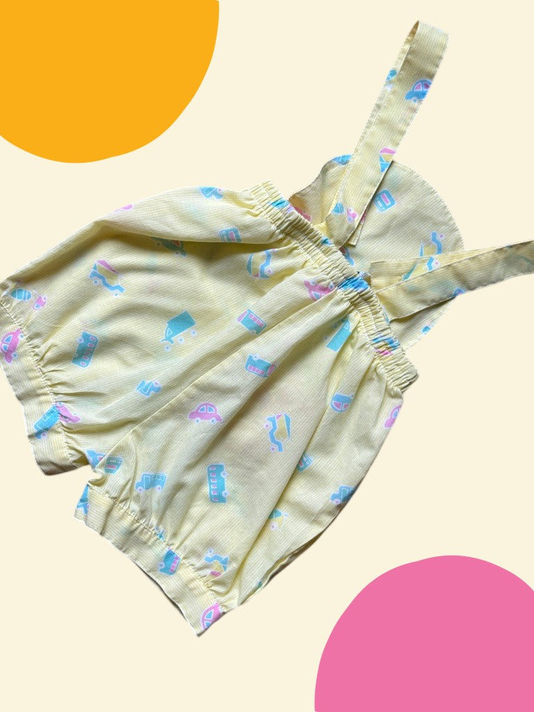 Salopette short imprimée à fines rayures jaune - 6 mois