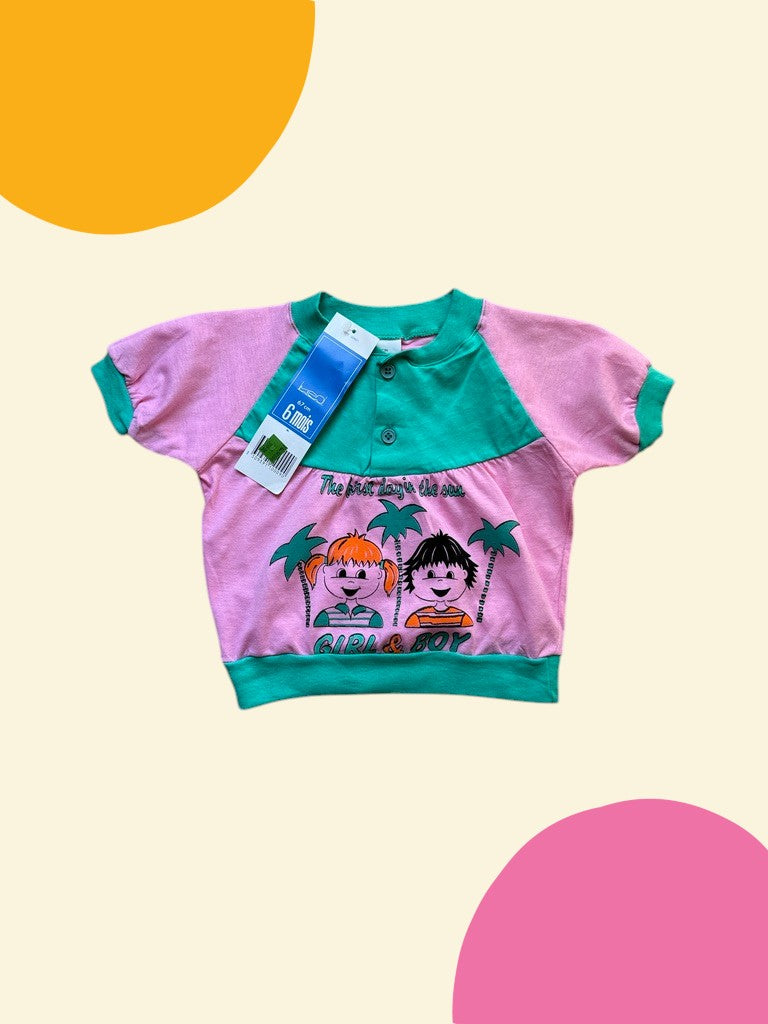 Ensemble t-shirt teddy + short girl & boy rose - 6 mois