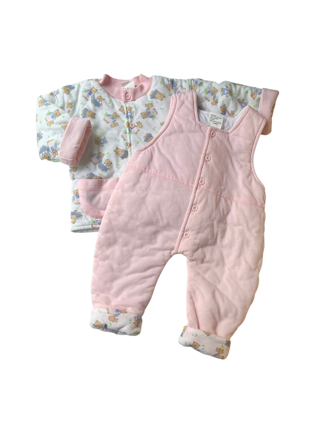 Ensemble gilet + combi nounours rose - 6 mois