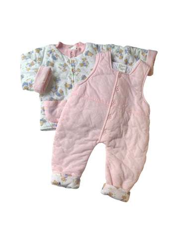 Ensemble gilet + combi nounours rose - 6 mois