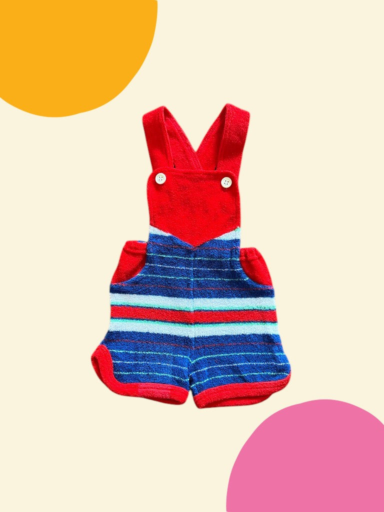 Salopette courte rayée rouge et marine - 6 mois