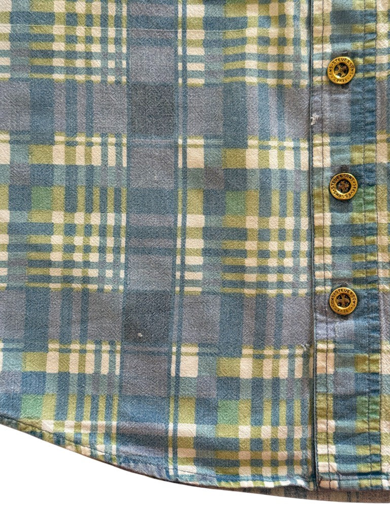 Chemisette carreaux bi-matière bleue - 8 ans