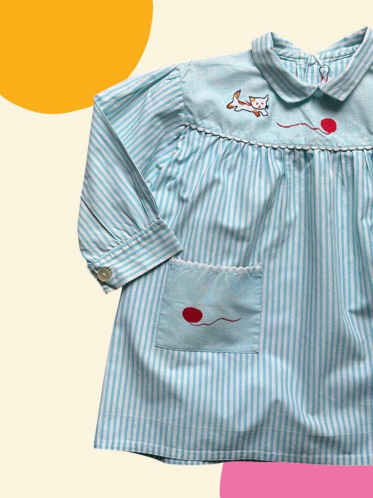 Blouse rayée bleue années 60 - 18/24 mois