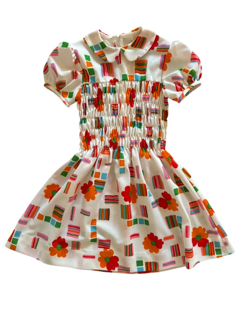 Robe motifs 70s smockée - 5 ans