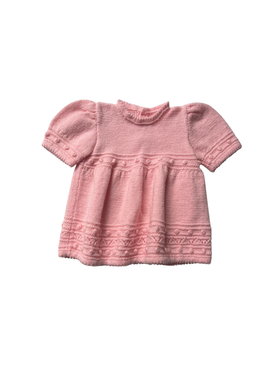 Robe tricot pompons rose - 12 mois