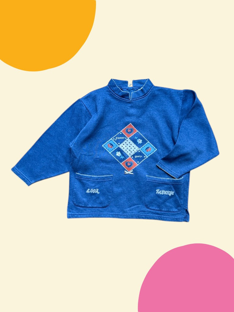 Sweat patchwork fleuri bleu jean - 6/8 ans