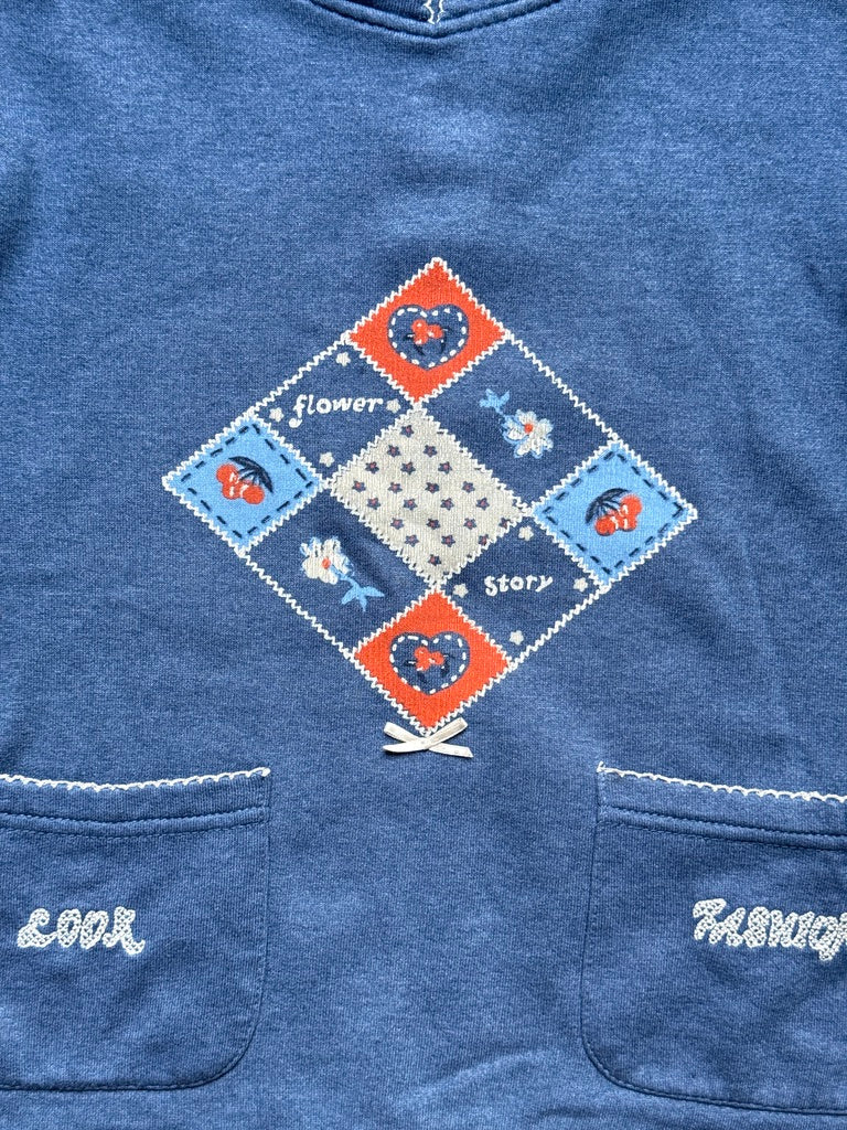 Sweat patchwork fleuri bleu jean - 6/8 ans