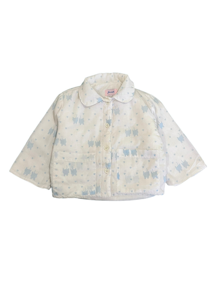 Ensemble molletonné chat bleu et blanc - 12 mois