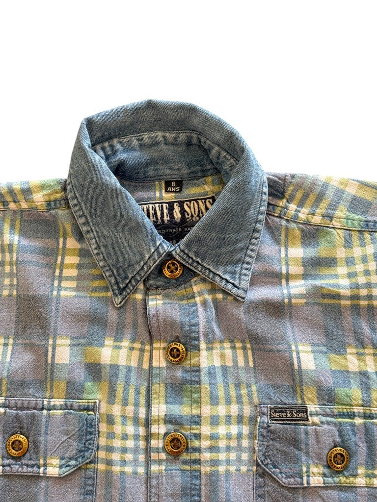 Chemisette carreaux bi-matière bleue - 8 ans