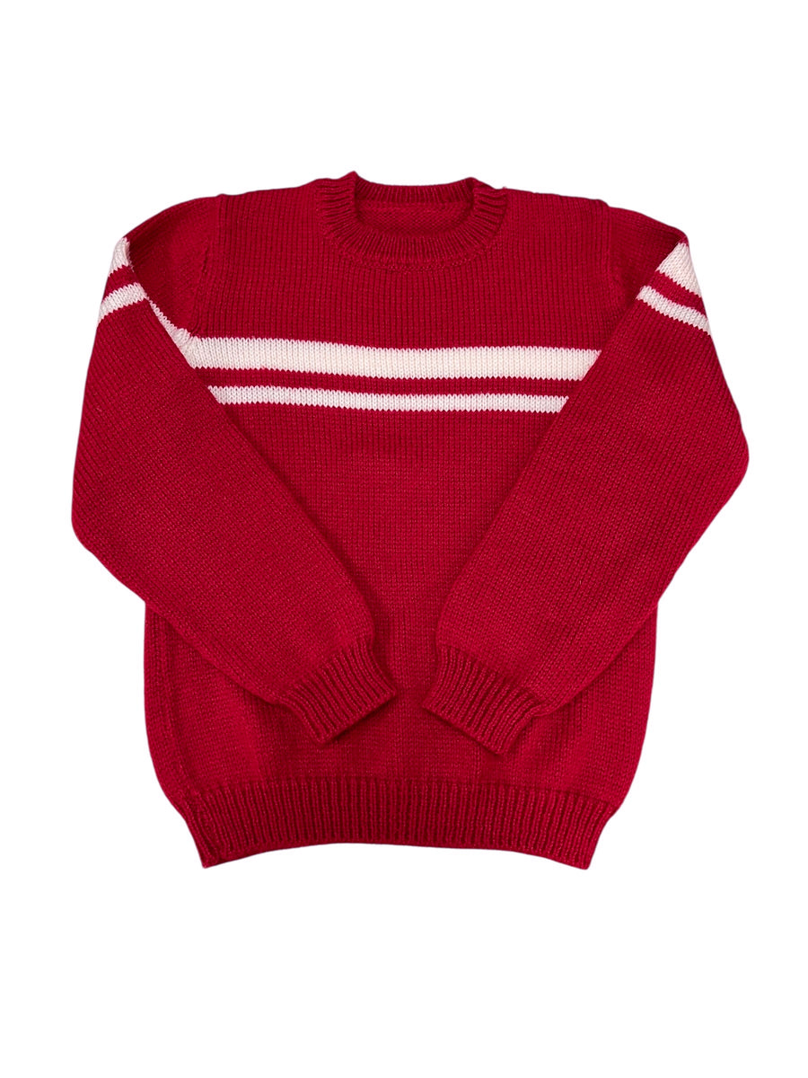 Pull jacquard rouge et blanc - 12 ans