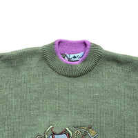 Pull vert montagnard fleurs brodées - 8/10 ans
