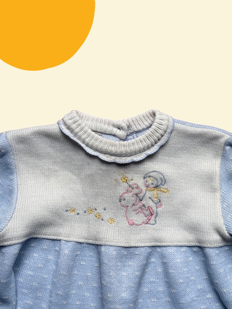 Robe tricot enfant lapin bleu et blanc - 18 mois