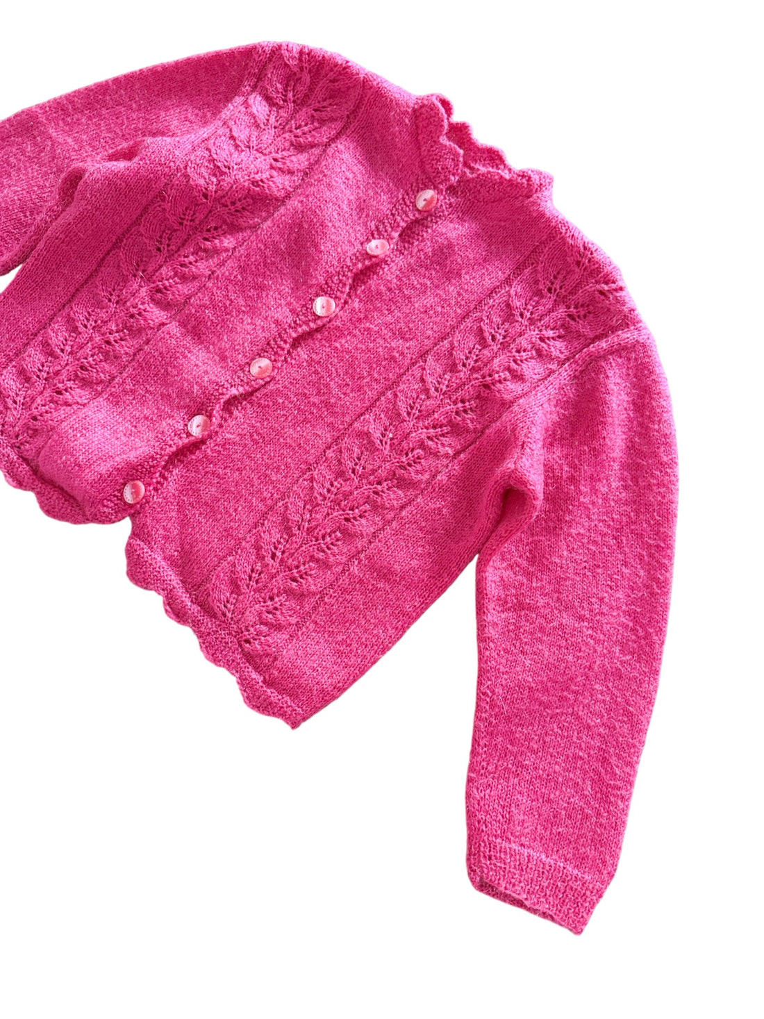 Gilet laine ajouré rose - 6/7 ans