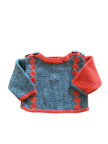 Pull orange & gris - 3 mois