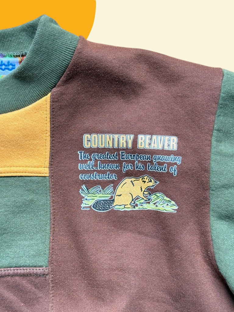 Sweat forêt colorblock vert et marron - 10 ans