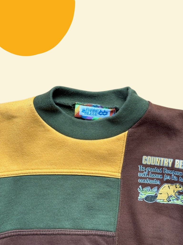 Sweat forêt colorblock vert et marron - 10 ans