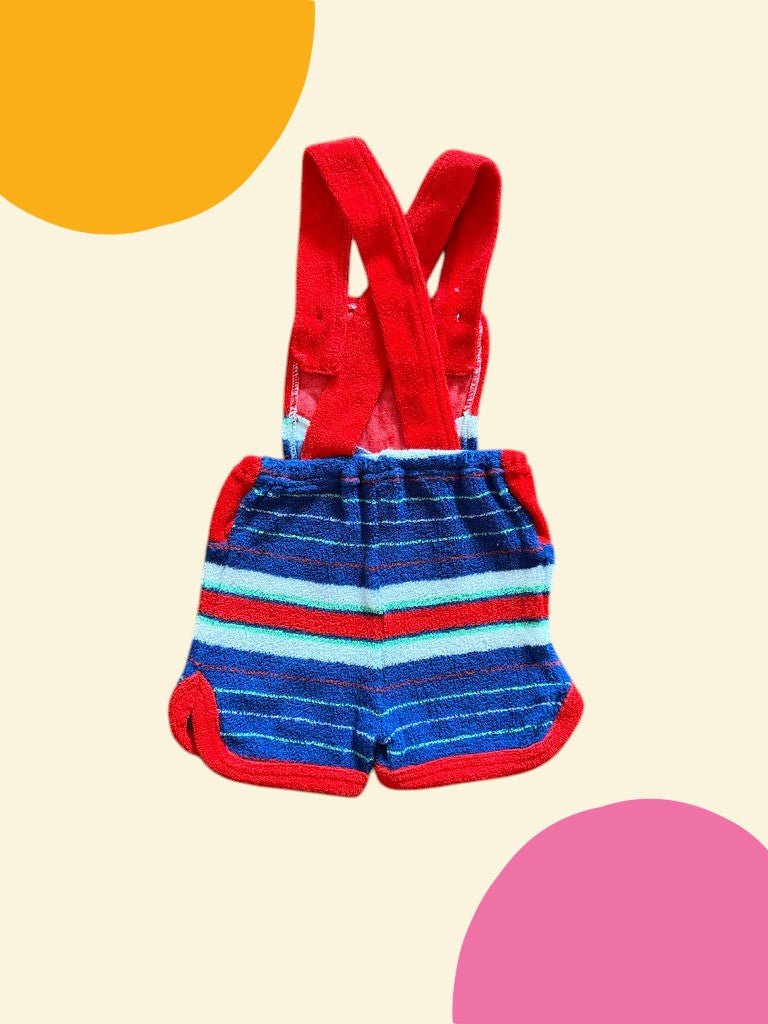 Salopette courte rayée rouge et marine - 6 mois