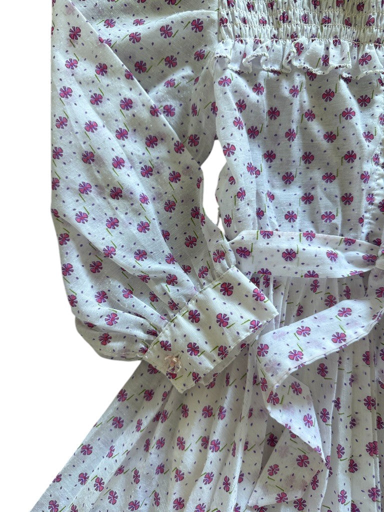 Robe plissée fleurs roses - 4/5 ans