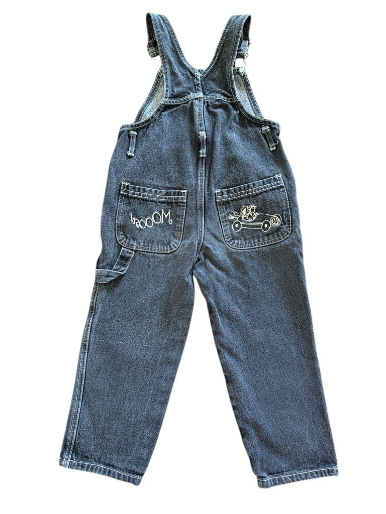 Salopette en jean noir brodée - 4 ans