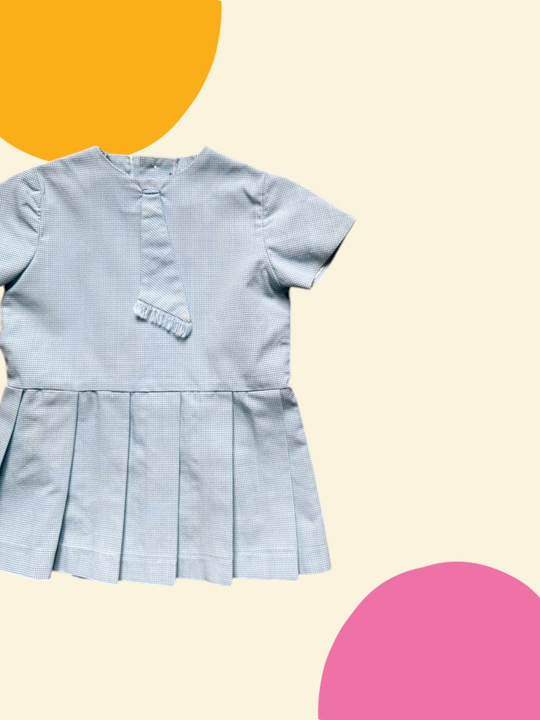 Robe pied de poule bleue années 60 - 24 mois