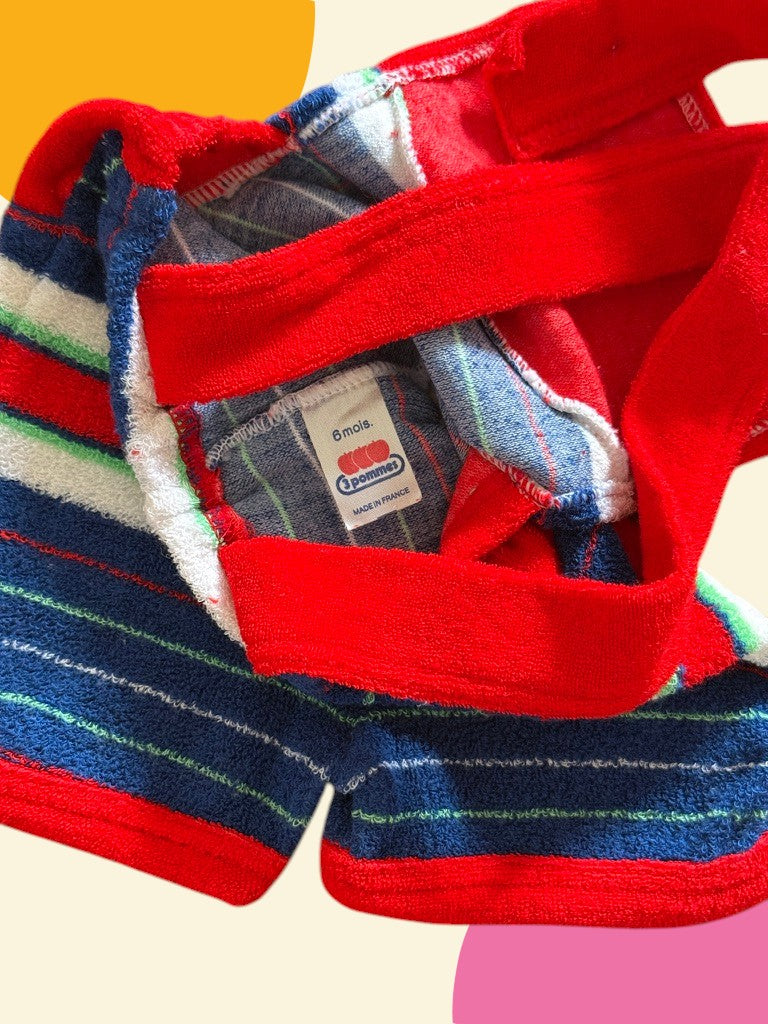 Salopette courte rayée rouge et marine - 6 mois