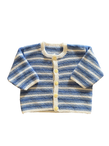 Gilet tricot rayé bleu et blanc - 6 mois