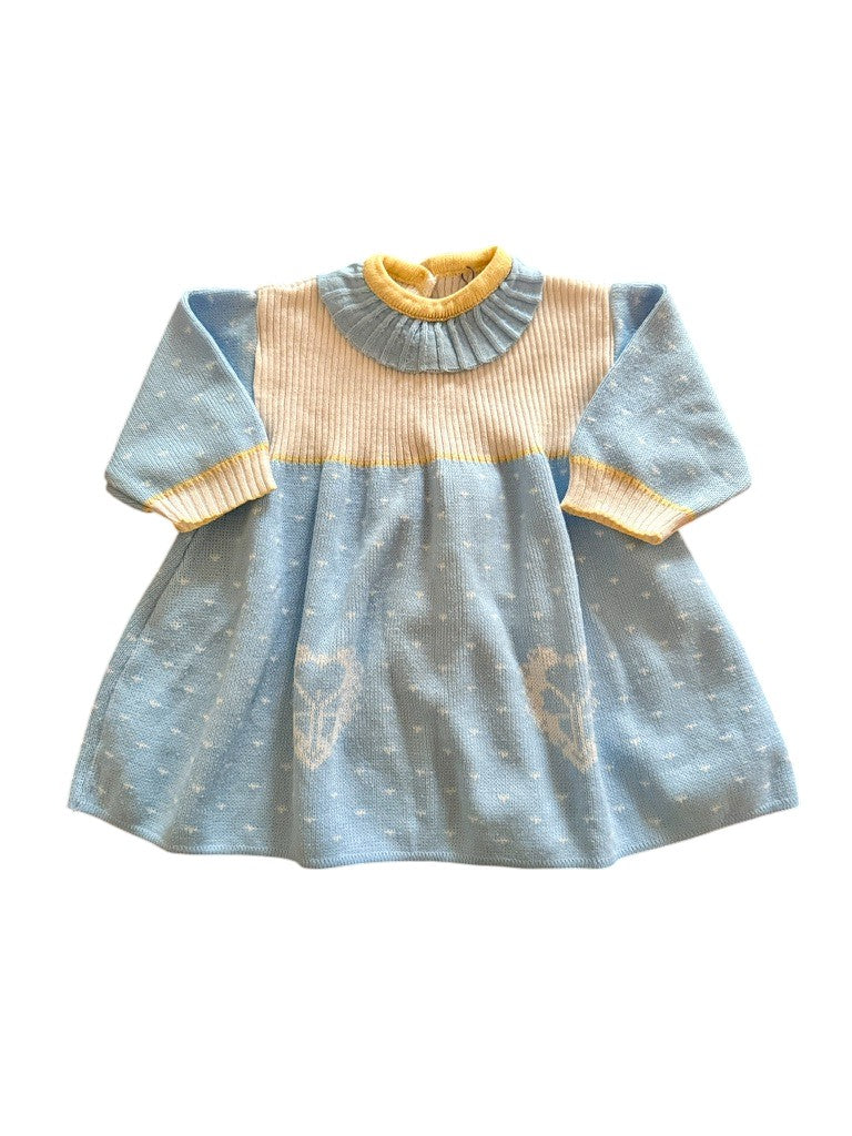 Robe bleu collerette maille - 18/24 mois