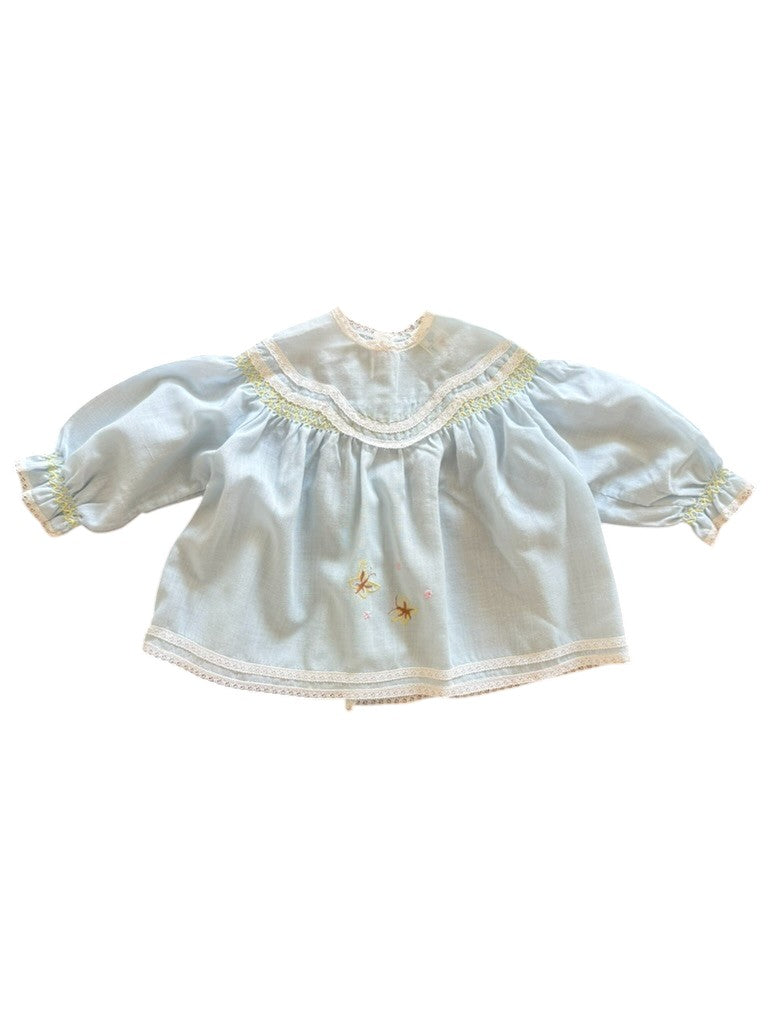 Blouse bleue brodée papillons - 3 mois
