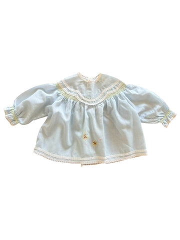 Blouse bleue brodée papillons - 3 mois