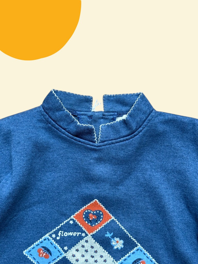 Sweat patchwork fleuri bleu jean - 6/8 ans
