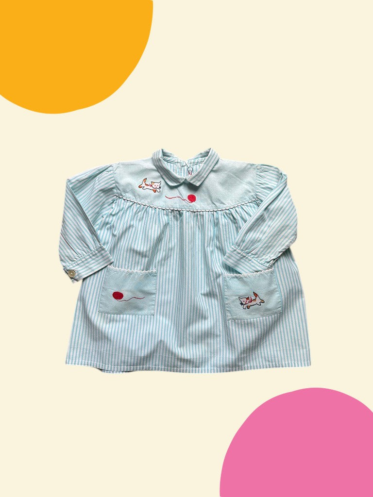 Blouse rayée bleue années 60 - 18/24 mois