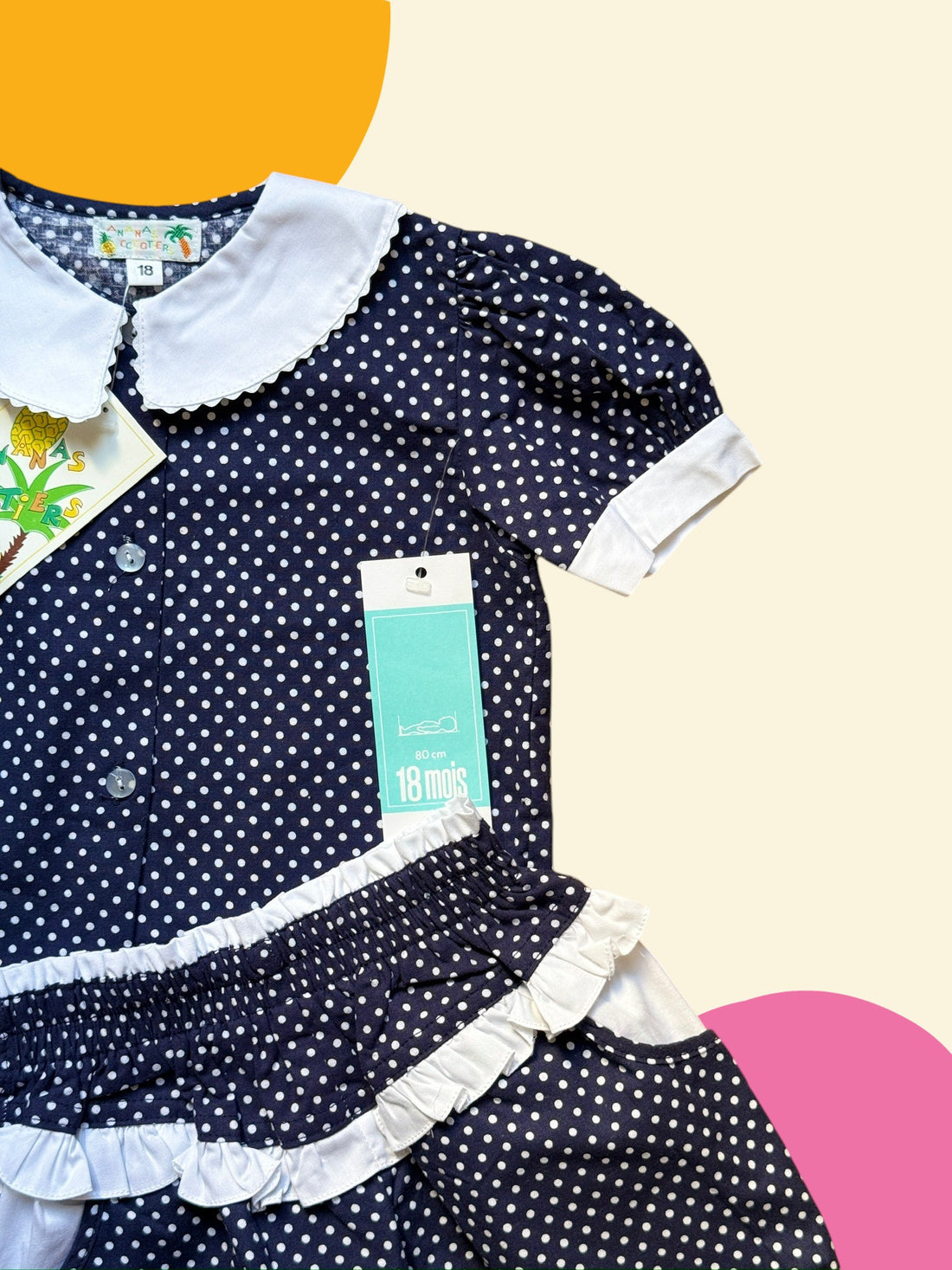 Ensemble chemisier + short pois marine - 18 mois