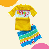Ensemble t-shirt maille jaune + short rayé éponge plage - 6 mois