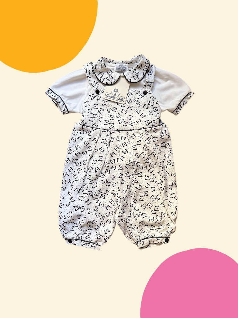 Ensemble t-shirt + salopette papillons marine - 12 mois